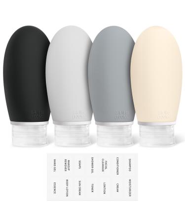 Opret 100ml Silicone Travel Bottle 4 Pack Leak Proof Refillable Squeezable Containers with Lable 3.4oz for Shampoo Conditioner and Toiletries BPA Free and TSA Approved Black grey dark Grey white