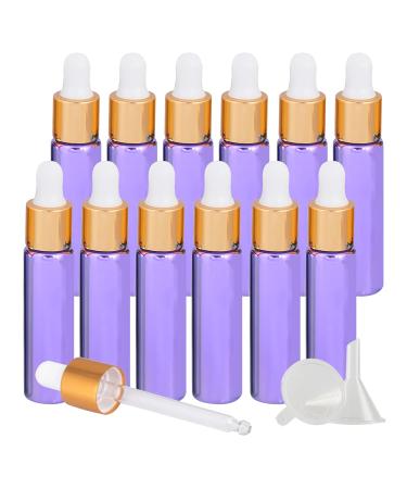 Tianzd 24 pieces 10 ml of empty chrome purple drip bottle Pipette bottles with glass pipette 10 ml of glass bottle with a drip pipette with gold screw cap for essential oils perfume oil violet 10 ml