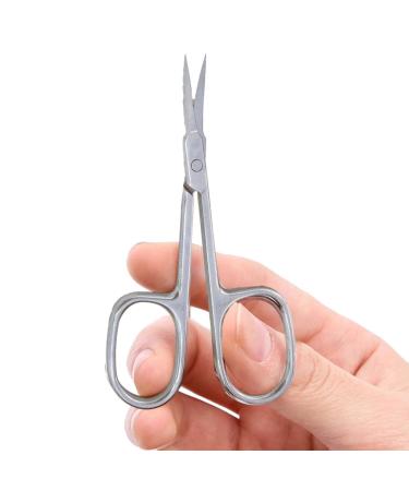 Fovolat Nail Scissors with Sharps Curved Blades - Cuticle Scissors Extra Fine Curved Eyebrow Scissors | Stainless Steel Curved Eyebrow Scissors for Beard/Nose Hair/Mustache/Eyelash Grooming Tool