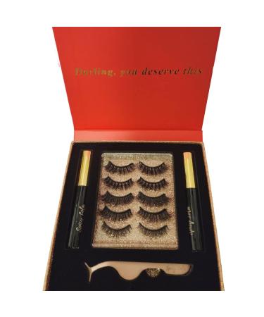 Spicy Lola 7D Fluffy Magnetic Mink eyelashes Kit - Faux mink eyelashes vegan with D curl lash strips false Eyelashes with Magnetic Eyeliner