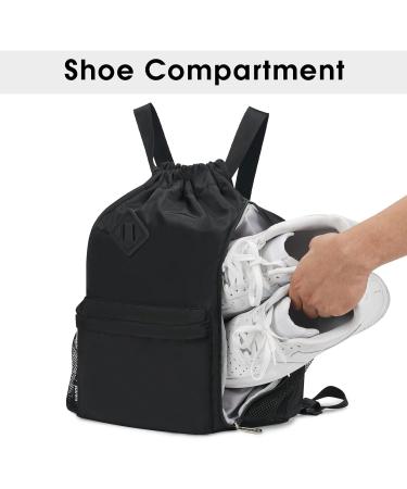 WANDF Drawstring Backpack Sports Gym Bag with Shoes Compartment - Water-Resistant Cinch String Backpack for Men and Women (Large Black) - Buy Online on SooperMarket.com