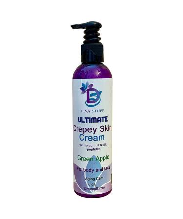 Ultimate Crepey Skin Cream With Hyaluronic Acid Argan Oil Silk Peptides and More For Dry Crepey. Damaged and Aging Skin 8oz Green Apple Scent
