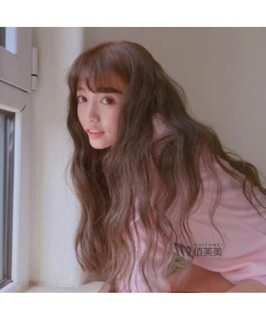 Spot Korea Women's Long Curly Hair Wig with Thin Bangs - Stylish Ash Linen Headgear for International Shipping - Buy Online on SooperMarket.com