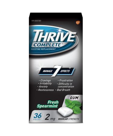 Thrive Complete Nicotine Replacement Gum Quit Smoking Aid 2mg Regular Strength Fresh Spearmint 36 Count 36 Count 2 mg