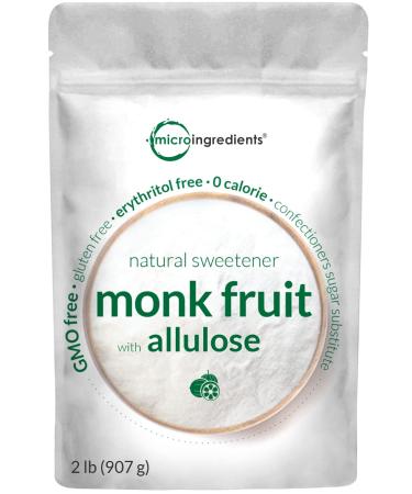 Monk Fruit Sweetener with Allulose, 2 lbs | No Erythritol | No Aftertaste, 1:1 White Sugar Substitute, Keto & Vegan Friendly, Zero Calorie | Great for Drinks, Coffee, Tea, Cookies | Non-GMO