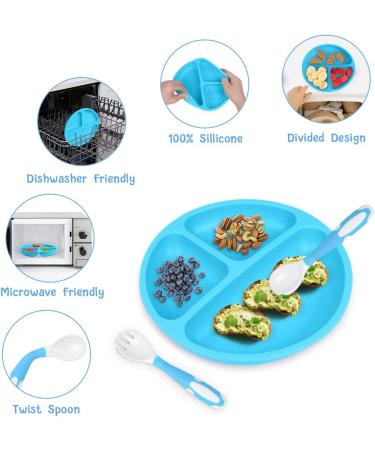 Vicloon Baby Silicone Suction Plates 2Pcs - Non Slip Divided Dishes for Toddler Self Feeding - Blue/Green - Buy Online on SooperMarket.com