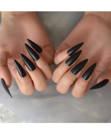 24pcs Extra Long Matte Black False Nails - Full Coverage Reusable & Long Lasting - International Shipping Available - Buy Online on SooperMarket.com