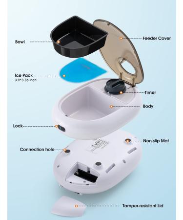 WOPET FT60 Automatic Cat Feeder | 48-Hour Timer, Ice Gel Pack, Refrigeration Function | Ideal for Puppies and Kittens | White - Buy Online on SooperMarket.com
