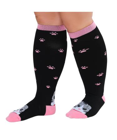Zfsock compression stockings thick calves men: support stockings women medical compression socks 20-30mmhg oversize men women travel socks for nurses flight sport 1 couple 5xl cat pink pink