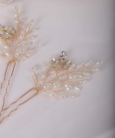 Chargances 2 Pieces Pearl Wedding Hair Pins Crystal Bridal Hair Pins Set Elegant Rhinestone Beaded Bride Headpiece Hair Accessories for Women and Girls (Gold) - Buy Online on SooperMarket.com