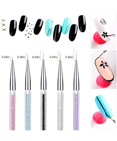 ANGENIL 5 Pcs Double Ended Nail Art Liner Brushes Set - Manicure Care Tool for Acrylic UV Gel, 3D Glitter, Dotting, and Painting - DIY Nail Designs - Buy Online on SooperMarket.com