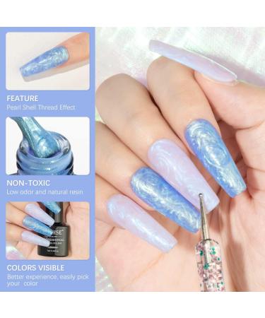 MIZHSE Pearl Gel Nail Polish Set - 6 Shimmer Colors | Pearlescent Shell Glitter | Soak Off UV Lamp Gel | White, Pink, Blue | BKJGLW208 - Buy Online on SooperMarket.com