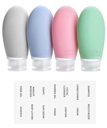 OPRET 4 pieces 100ml silicone travel bottles set with label which can be filled with a leak replaceable empty. Route travel tanks container Travel bottles for filling cosmetics shampoo liquids BPA-free and TSA-tested blue green pink gray