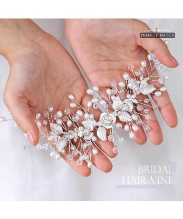 Easedaily Silver Flower Leaf Bridal Hair Vine Headpiece with Pearls - Wedding Hair Accessories for Women and Girls - Buy Online on SooperMarket.com