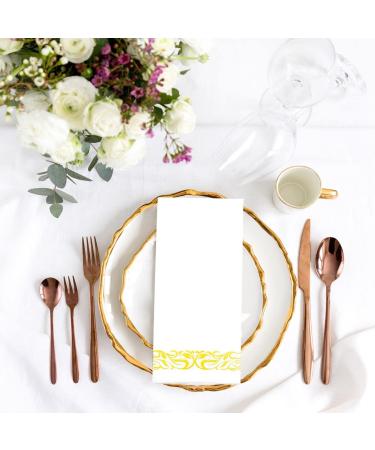 LEKOCH 100 Pcs Disposable White Napkins with Gold Design - Premium Air Laid Fabric-like Napkins for Weddings - 43x30 cm Luxury Party Supplies - Buy Online on SooperMarket.com