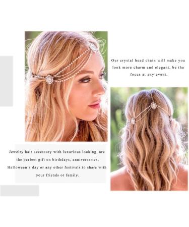 Runmi Rhinestone Head Chain - Gold Crystal Hairpiece & Wedding Hair Accessories for Women & Girls - Buy Online on SooperMarket.com