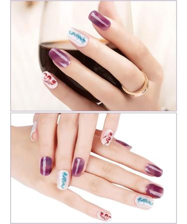 Semi Cured Gel Nail Strips - Purple Long Lasting Waterproof Nail Polish Stickers Set with Cuticle Stick, File, Wipes & Sealing - UV/LED Lamp Required - Buy Online on SooperMarket.com