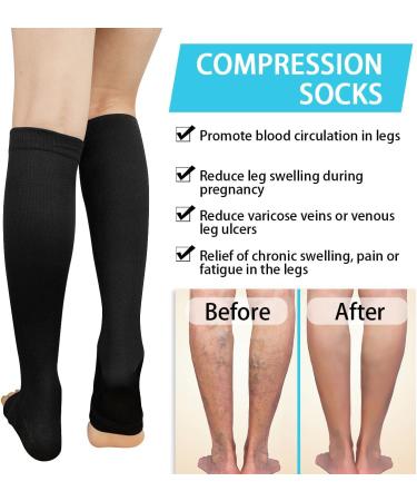 ACWOO Compression Stockings for Women & Men - 2 Pairs of Medical Support Socks (15-20 mmHg) - Open Toe Black & Beige Thrombosis Socks for Running Sports Flight & Cycling - Buy Online on SooperMarket.com