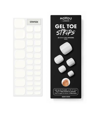 MOYOU LONDON Semi Cured Gel Nail Wraps 32 Pcs Gel Nail Polish Strips for Salon-Quality Pedicure Set with Nail File & Wooden Cuticle Stick (UV/LED Lamp Required) - Snow White