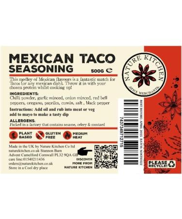 Nature Kitchen Hot & Spicy Taco Seasoning 500g - Gluten-Free & Vegan Blend for Marinades, Sauces, Frying, Baking, Grilling - Buy Online on SooperMarket.com