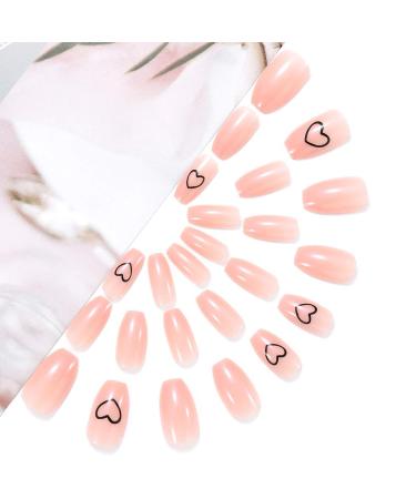 Brishow Pink Heart French Short Press-On Nails | 24 Ballerina Acrylic Artificial Nails for Women & Girls - Perfect for Every Occasion - Buy Online on SooperMarket.com