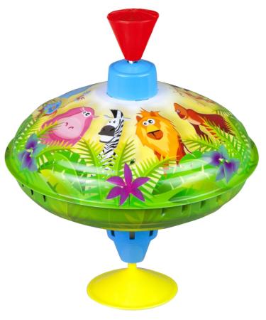 Lena 52263 Grummkreisel jungle animals 16 cm metal lovemean lyrics made of sheet metal classic pumping circle tin girdle with animal motif gyro with a stand toy scouts for children from 18 months