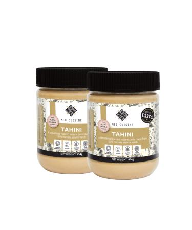 Med Cuisine Tahini (1LB X2) - All Natural 100% Roasted Humera Single Origin Sesame Seeds Paste - Vegan, Gluten-Free, Peanut free, Nut free, Soy free - 1LB x 2 Pack