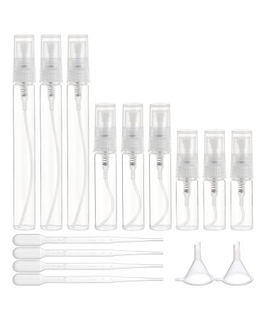 BENECREAT 30 pieces 3ml/5ml/10ml mini-fog spray bottle clear glass travel liner atomizer spray bottles with 2 pieces and 4 pieces pipettes for perfume cosmetics 3ml/10ml of Cap