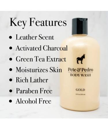 Pete & Pedro Gold & Silver Body Wash Set - Premium Men's Leather & Cool Water Scented Bodywashes with Loofah - 12 oz. Each - Buy Online on SooperMarket.com