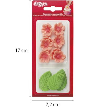Dekora - Box of 8 Pink Sugar Flowers and 5 Green Leaves - Edible Cake Decorating Tools - Sugar Cake Decoration - Birthday Sugar Cake Decoration - Buy Online on SooperMarket.com