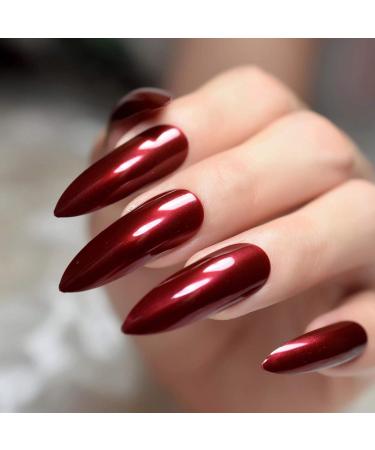 UrtjSDG Extra Long Sharp Stiletto Artificial Nails - Claret Red Lace Press-On Nail Tips for Salon Quality Art & Party Wear - Buy Online on SooperMarket.com