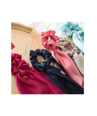 10pcs Silk Hair Scarf Scrunchies with Long Tails - Satin Bow Ponytail Holder for Women - Buy Online on SooperMarket.com