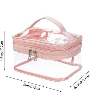 HAOGUAGUA Double Layer Clear Cosmetic Bag | Waterproof Travel Toiletry Bag | Transparent PVC Hair & Nail Accessories Pouch | Pink Beach Bag Organizer - Buy Online on SooperMarket.com