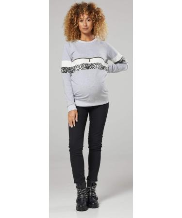 Happy Mama Women's Maternity Nursing Zipped Sweatshirt Striped Jumper 1110 - Light Grey Melange & Panther Gray - Size 16 - Buy Online on SooperMarket.com