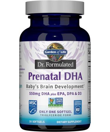 Prenatal DHA Fish Oil - 550mg DHA & DPA in Triglyceride Form 100% DV Vitamin D3 Single Source Mercury Free Omega 3 DHA Supplements for Women's Health 30 Softgels