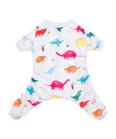 CuteBone Dinosaur Dog Pajamas Adorable Puppy Clothes Jumpsuit Pjs Pet Apparel Soft Fleece Cat Coat, Medium P01M M(Chest Girth16-16.5 Back Length12-12.5) White Dino
