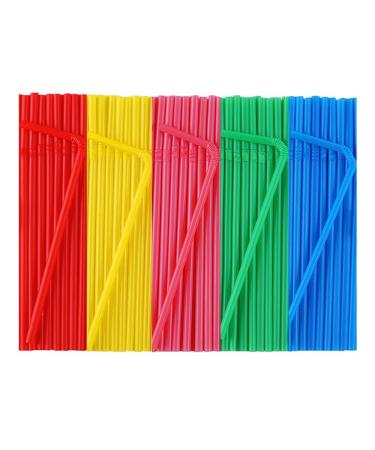 500 Pcs Colorful Disposable Plastic Flexible Straws.(0.23'' diameter and 7.7" long) Red yellow blue pink green