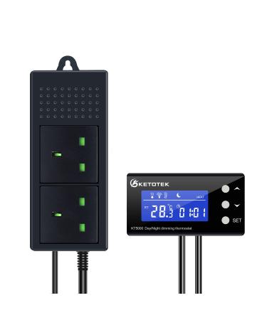 KETOTEK Digital Dimming Thermostat Reptile Day and Night Timer PID Thermostat Plug Socket Dimmer Temperature Controller for Heat Lamp Terrarium Vivarium Aquarium with Waterproof Sensor Probe KT5000