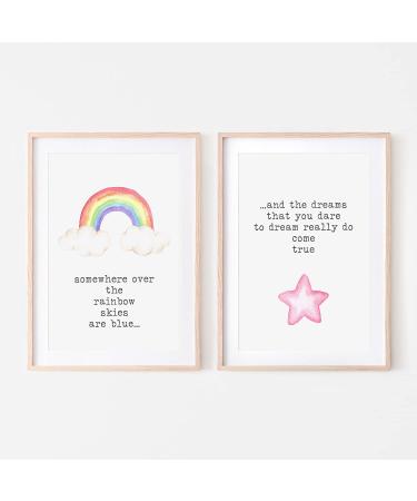 Pompom Prints Watercolour Rainbow Children's Nursery Bedroom Wall Art Picture Prints Poster for Toddler Girl. Set of 2 Picture Frames NOT Included (8 x 10 Inch)