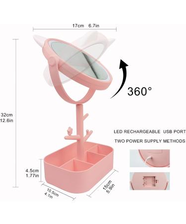 Touch-Screen Vanity Mirror with Lights & Desk Mirror Lights, Portable HD Cosmetic Lighted Mirror - Pink - Buy Online on SooperMarket.com