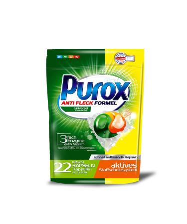 PUROX CAPS UNIVERSAL (22 WL) Washing Caps 2 chambers for colored textiles doypack detergent 396 g Unscented 22 pieces (1 pack)