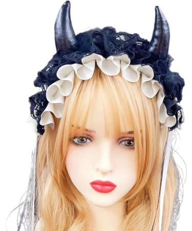 JSGHGDF Creative Spooky Devil Horn Shape Hairband Women Pleated Lace Makeup Skincare Headband for Halloween Photography Hairband Black - Buy Online on SooperMarket.com