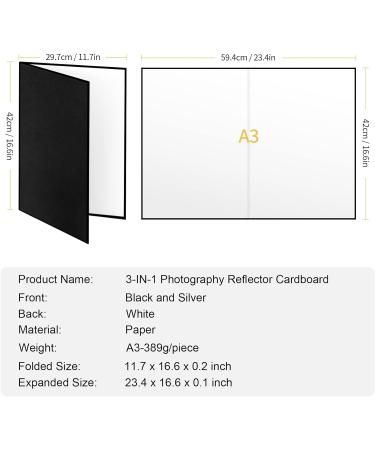 Meking 3 in 1 Photography Reflector Cardboard 17x12 inch A3 Folding Light Diffuser Board - Black Silver White for Product and Food Photography - Buy Online on SooperMarket.com