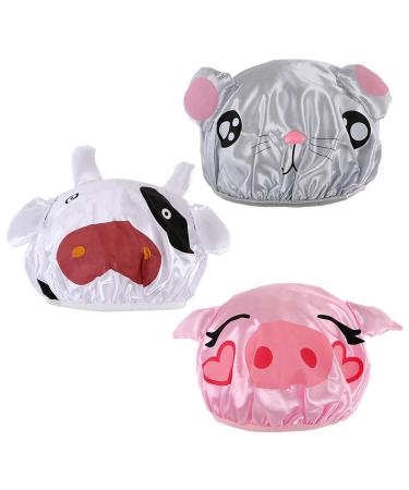 kilofly 3pc Waterproof Reusable Bath Hat Kids Fun Cartoon Animal Shower Caps Set Set3 B