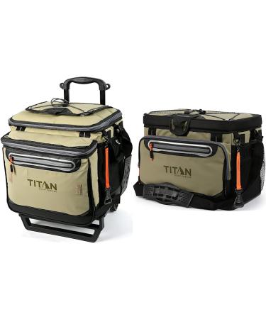 Arctic Zone Titan Deep Freeze 60 (50+10) Can Collapsible Rolling Cooler with Wheels and All-Terrain Cart - Colors: Moss and Process Blue White Cooler + Cooler