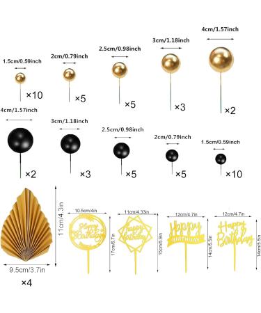 58pcs Black and Gold Balls Cake Toppers Decorations Gold Cake Decorations Black and Gold Ball Cake Decorations Gold Cake Topper Decorations Palm Leaf Cake Toppers Birthday Cake Decorations for Party. - Buy Online on SooperMarket.com