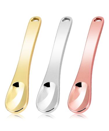 WLLHYF Mini Metal Makeup Spatula Skin Care Cosmetic Spoon Reusable Applicator  Beauty Scoop for Facial Cosmetic for Face Mask Cream Lotions Moisturizers 1 Gold+1 Silver+1 Rose gold