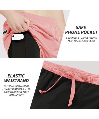 TENJOY Men's 2 in 1 Running Shorts - Quick Dry Gym Athletic Workout Shorts in Light Pink - Medium Size - Buy Online on SooperMarket.com