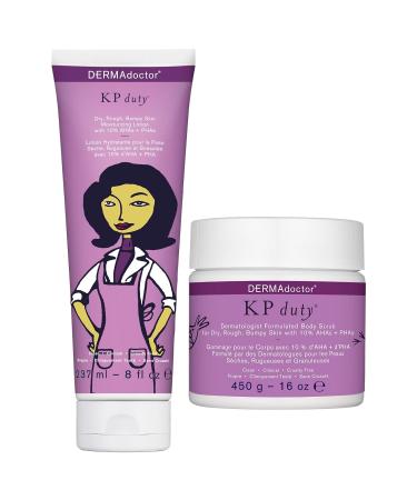 DERMAdoctor KP Bump Eraser Body Scrub and Lotion Kit Dermatologist Formulated Exfoliant | Keratosis Pilaris Treatment For Dry And Bumby Skin 10% AHAs + PHAs Scrub 16oz + Lotion 8oz