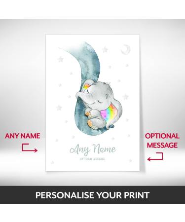 Personalised Rainbow Baby Gifts - DUMBO Elephant Wall Print | New Baby Gift for Birth, Birthday, Christening | Keepsake Nursery Decor - Buy Online on SooperMarket.com